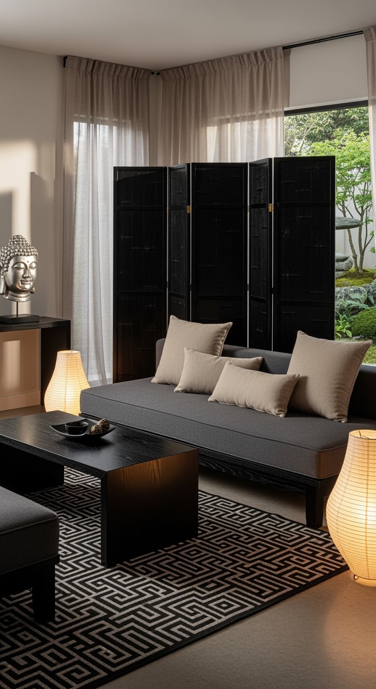 chic black and silver livingroom