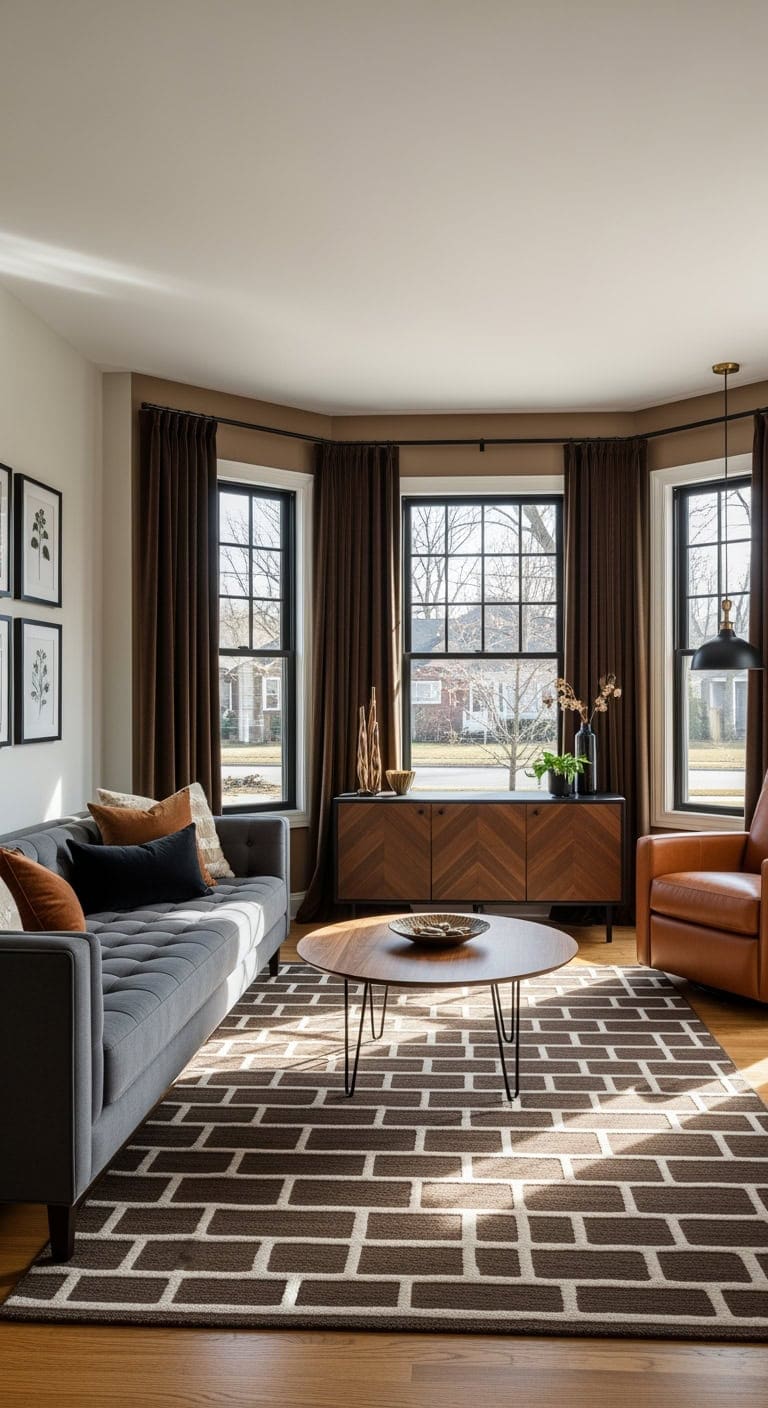 chocolate curtains black trim