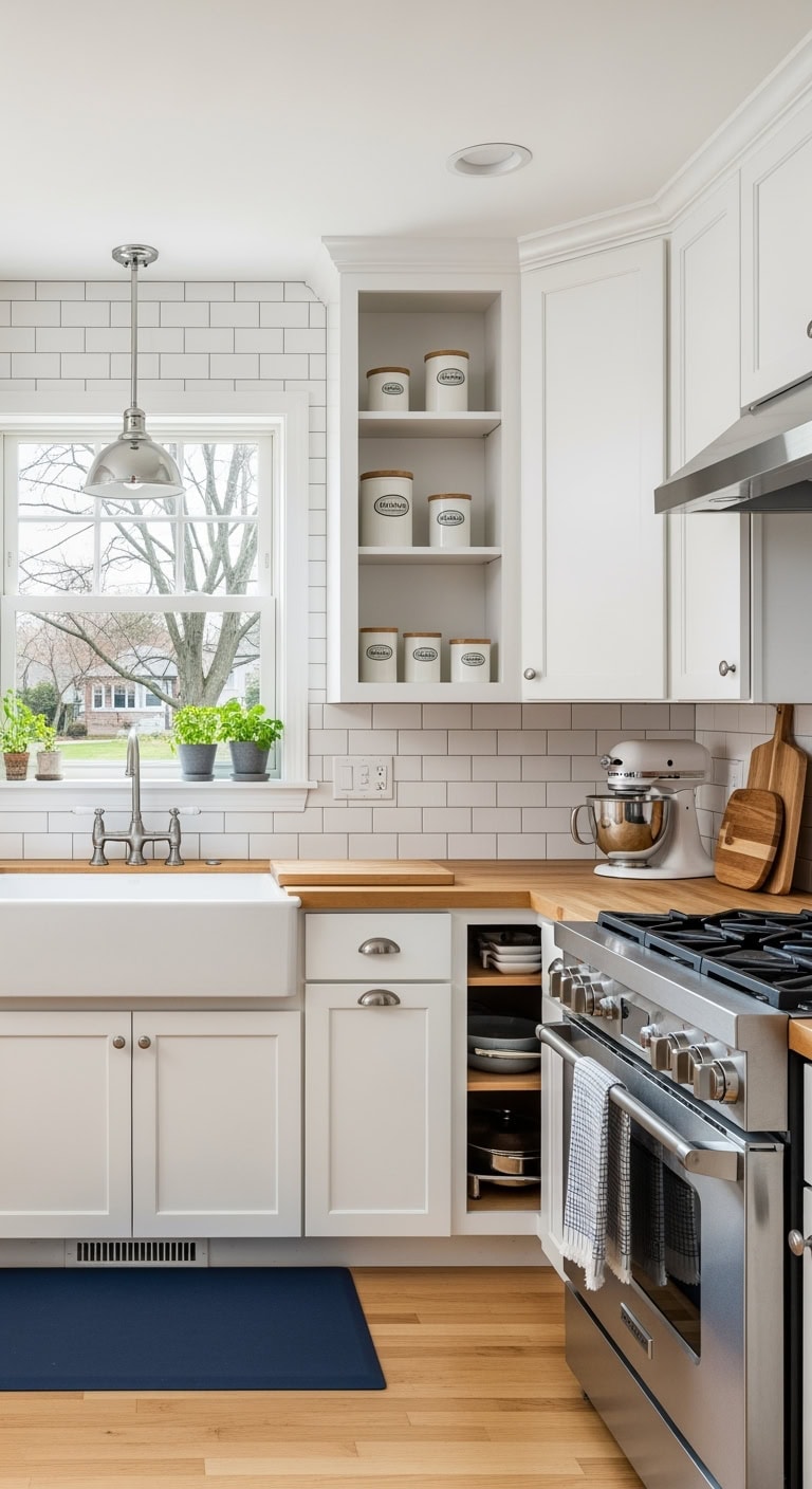 classic subway tiled corner kitchen