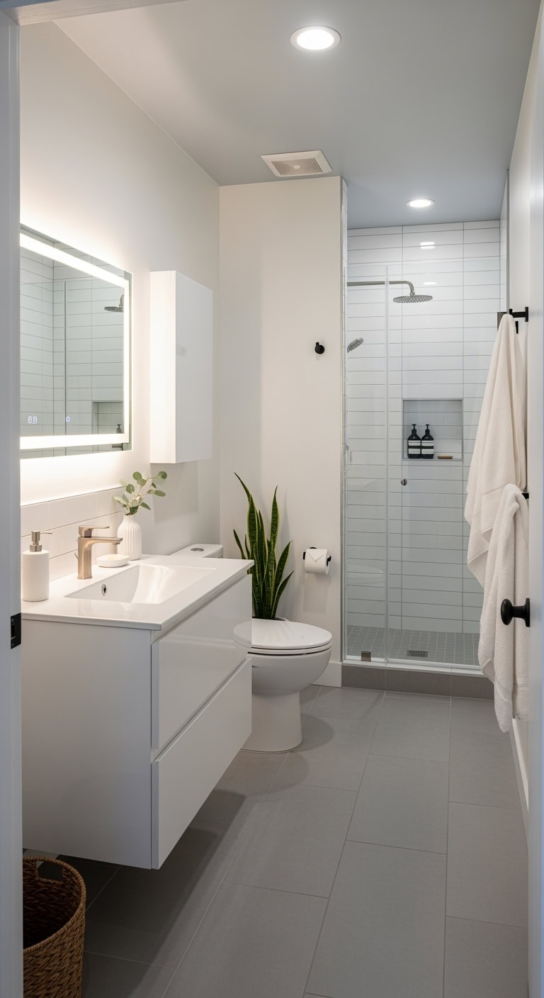clean lined compact bathroom retreat