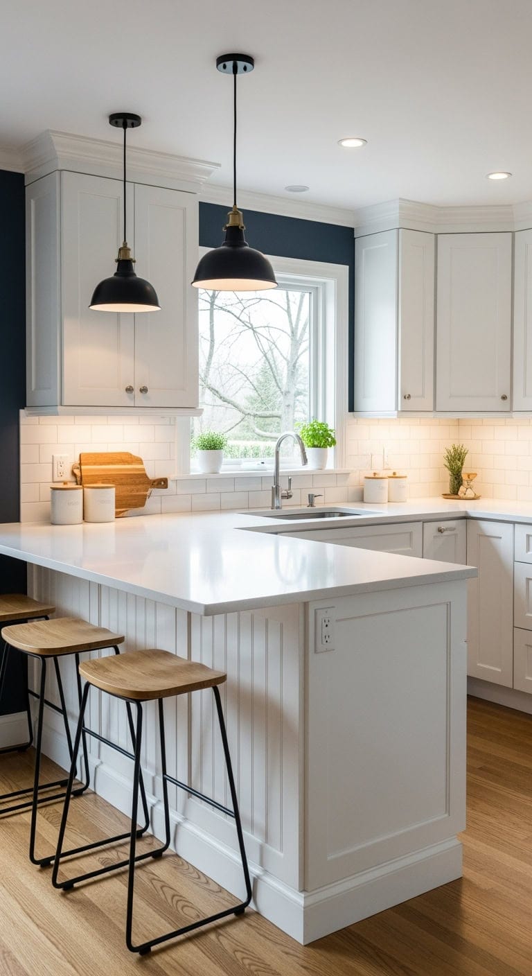 clean lined shaker peninsula showcase