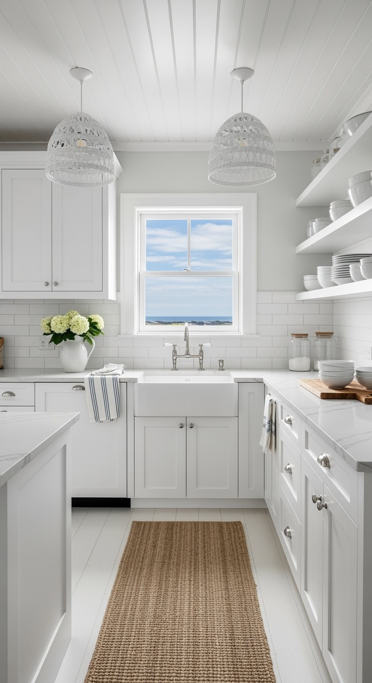 coastal all white nantucket kitchen