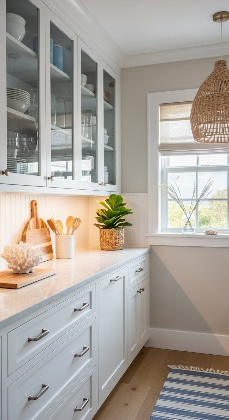 coastal glass front cabinet styling