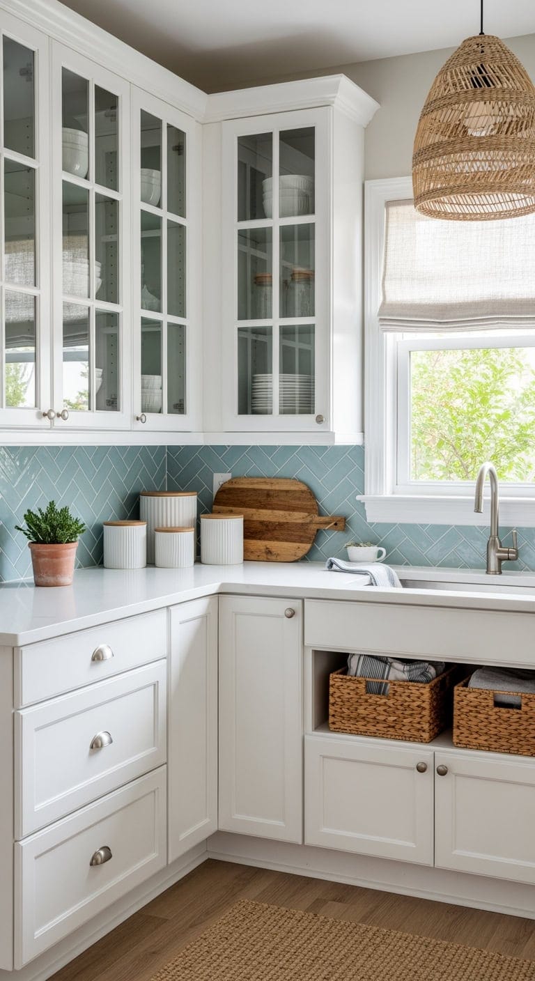coastal glass front kitchen makeover