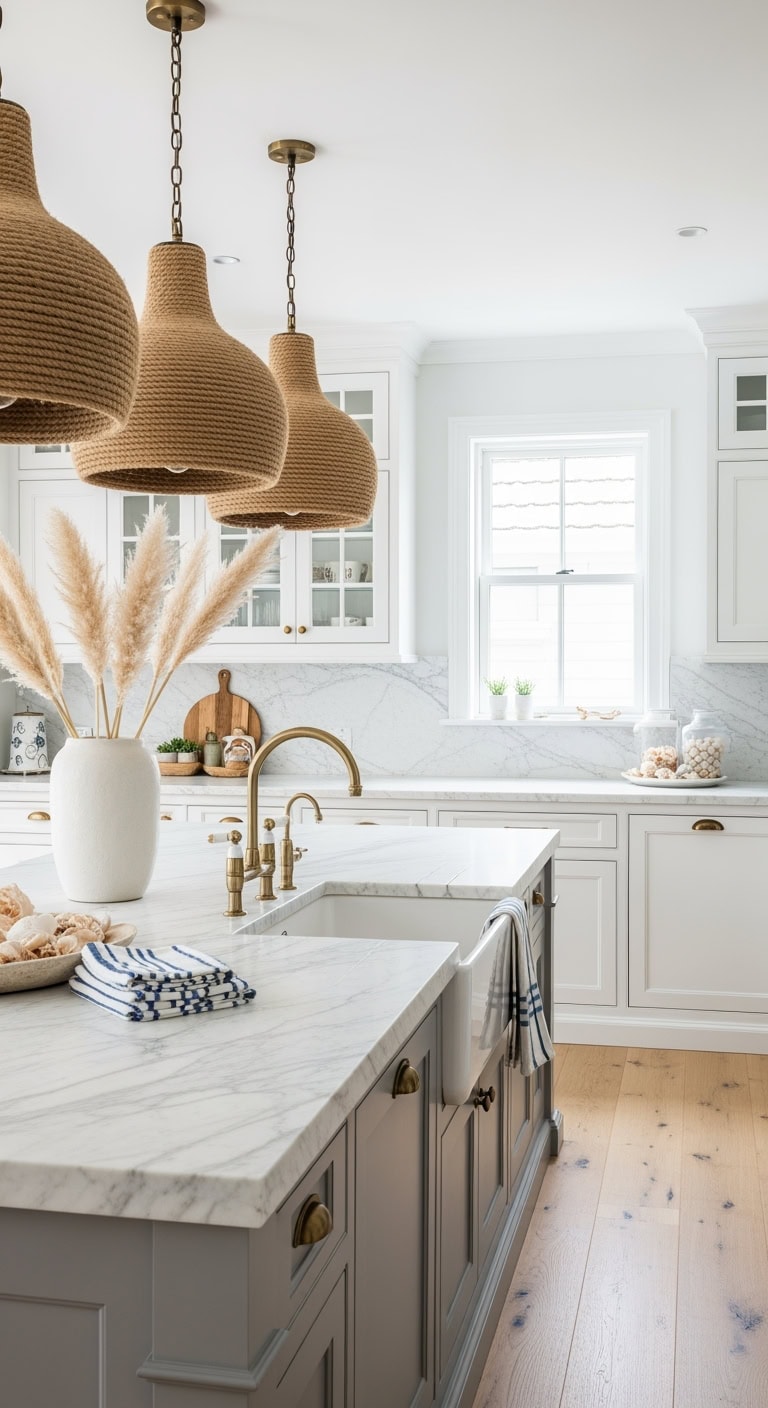 coastal hamptons inspired kitchen lighting