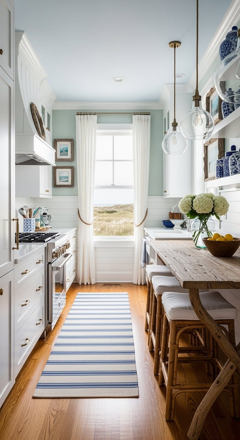 coastal inspired narrow kitchen makeover