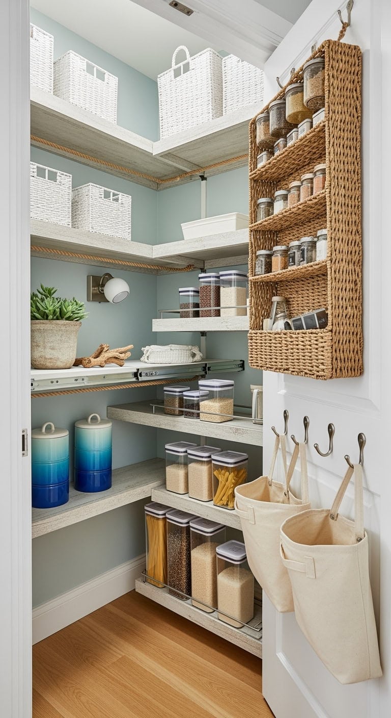 coastal inspired petite pantry organization