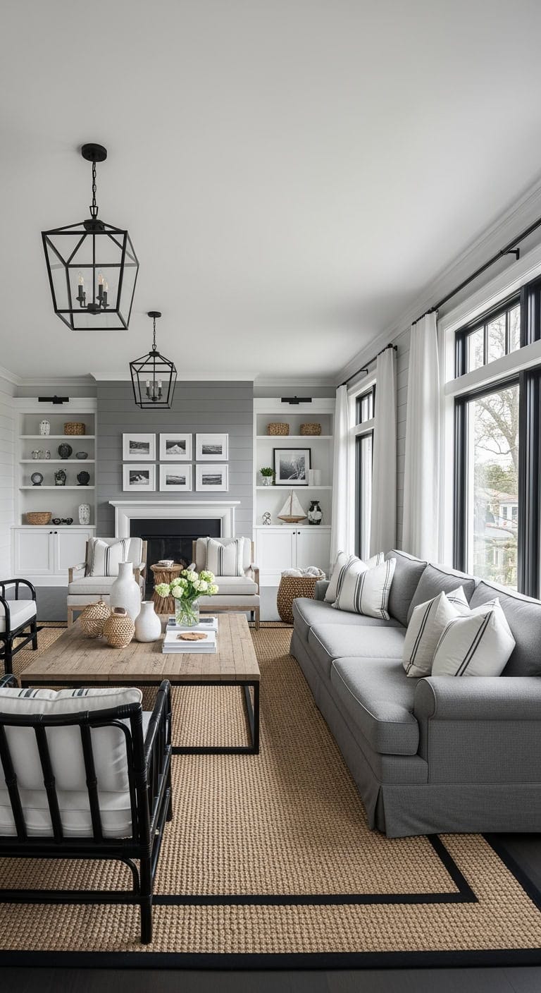 coastal modern white trim contrast