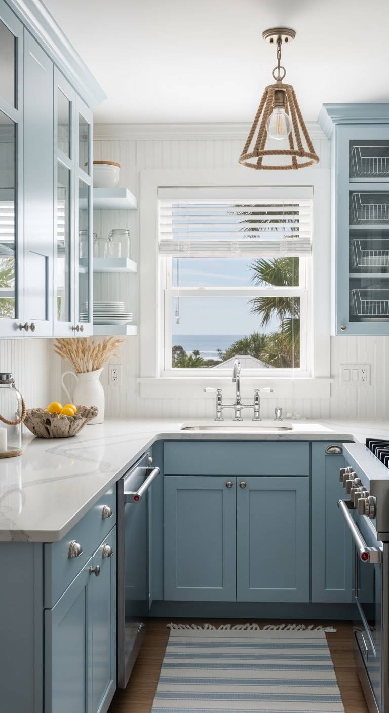 coastal soft blue cabinet makeover