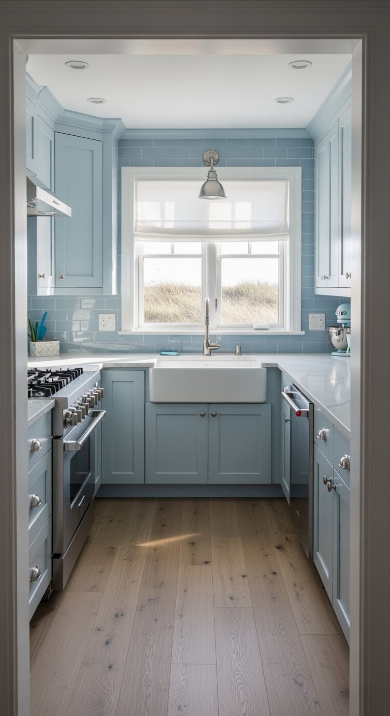 coastal soft blue kitchen retreat