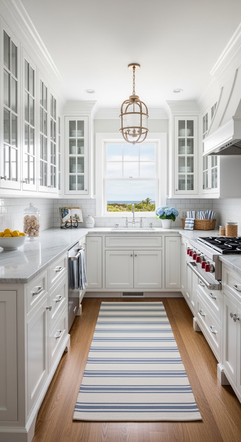 coastal white galley kitchen