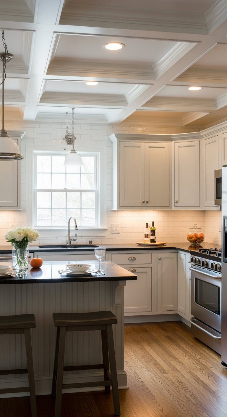 coffered white ceiling elevates