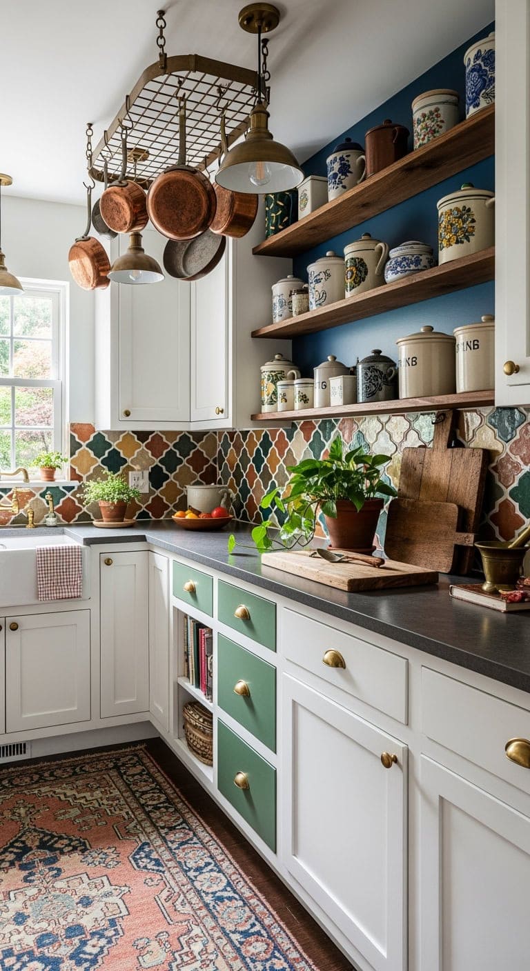 collected curated eclectic narrow kitchen