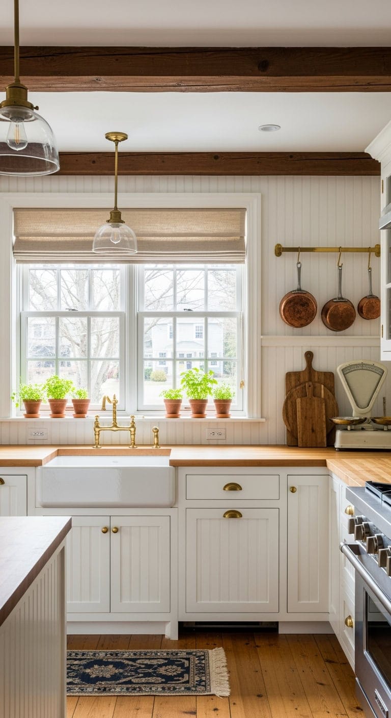 colonial brass morning lit kitchen