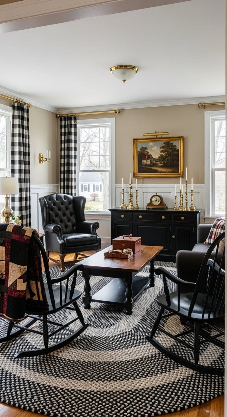 colonial inspired cozy black furnishings