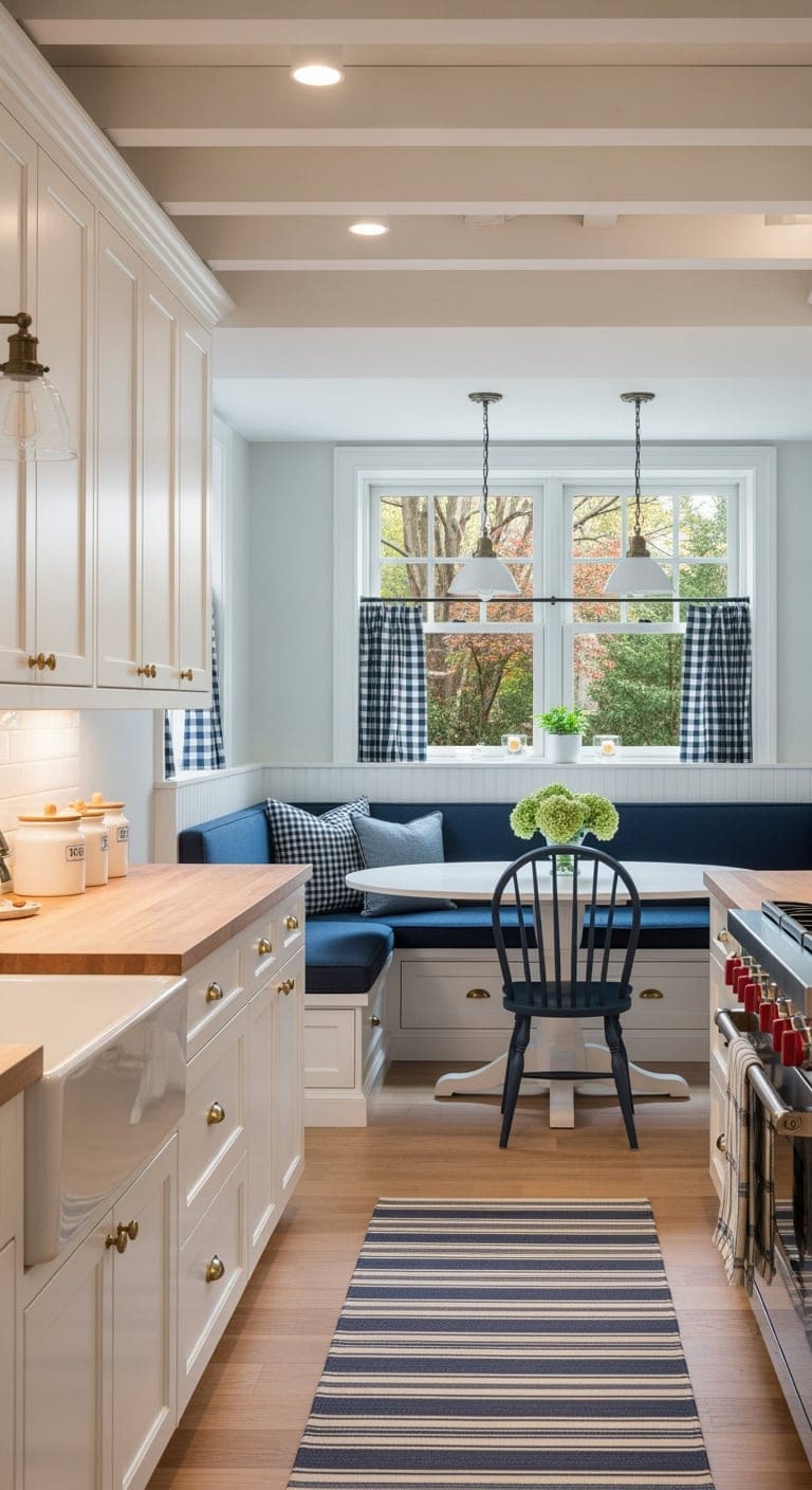 colonial inspired cozy built in banquette