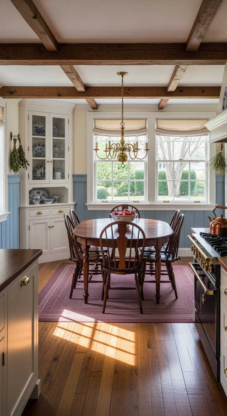 colonial inspired cozy kitchen dining