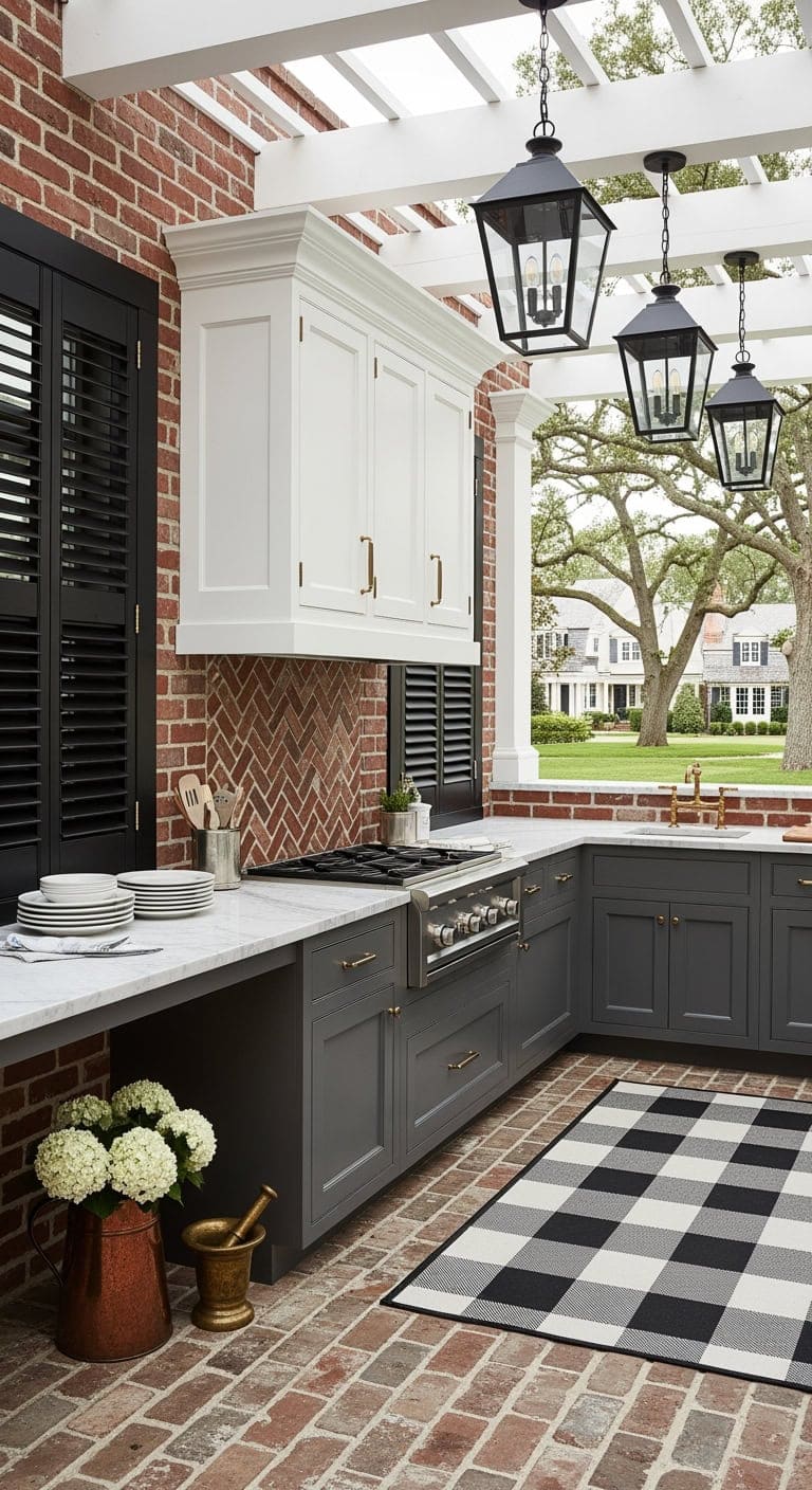 colonial redbrick outdoor kitchen