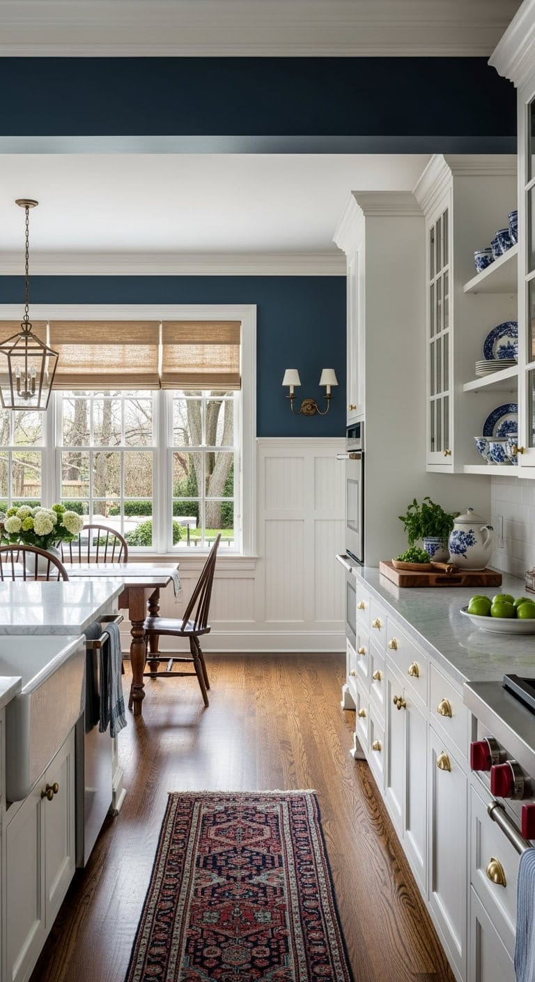 colonial wainscoting with brass