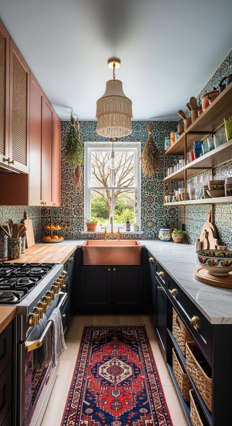 colorful eclectic petite kitchen