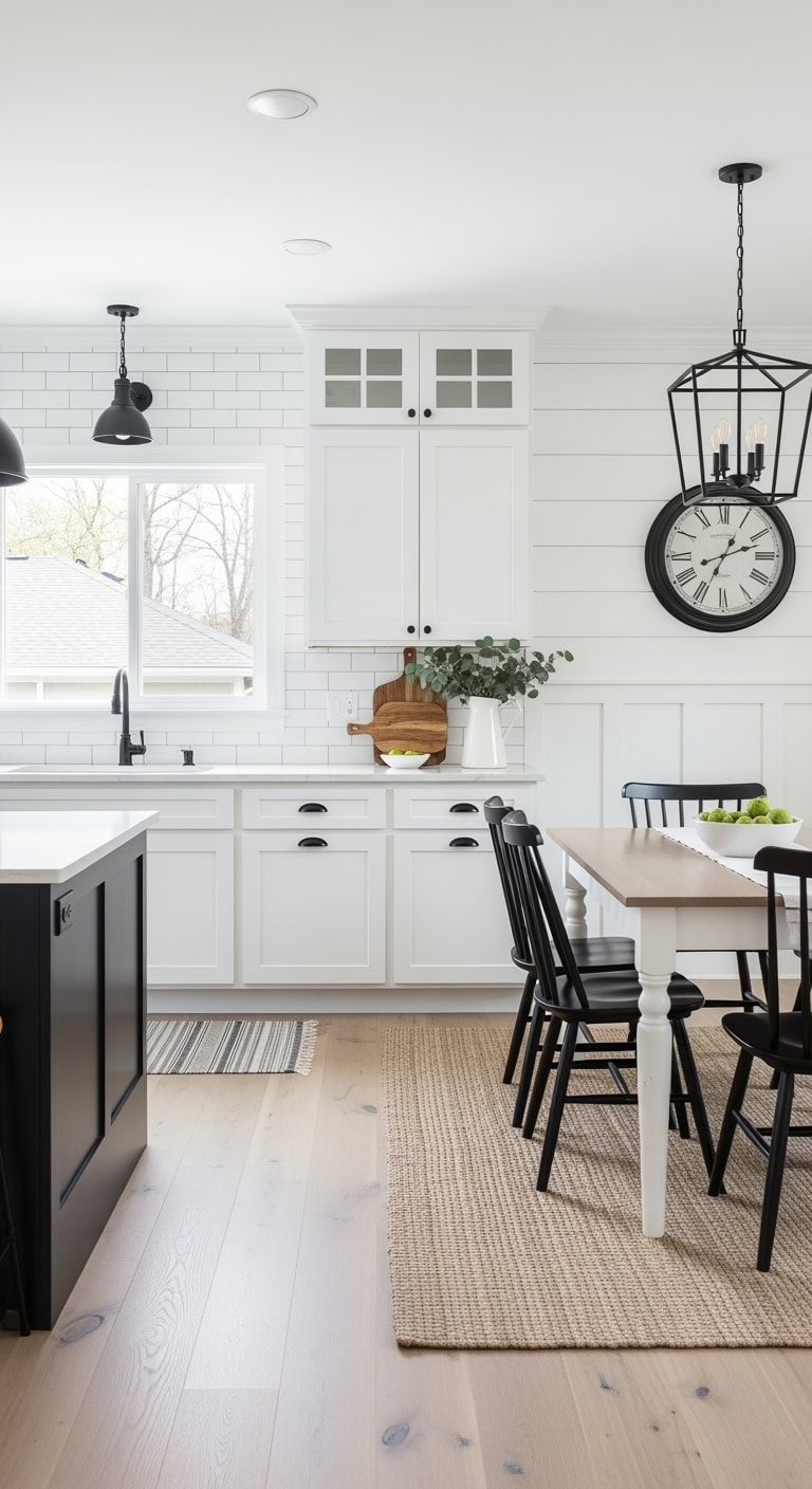 compact black and white farmhouse