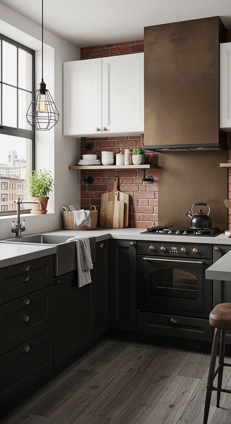 compact industrial u kitchen vibe