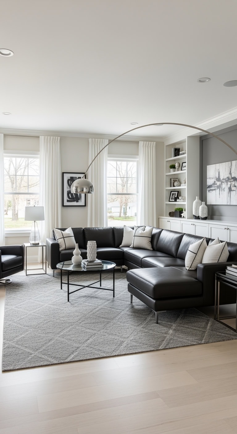 contemporary black leather livingroom