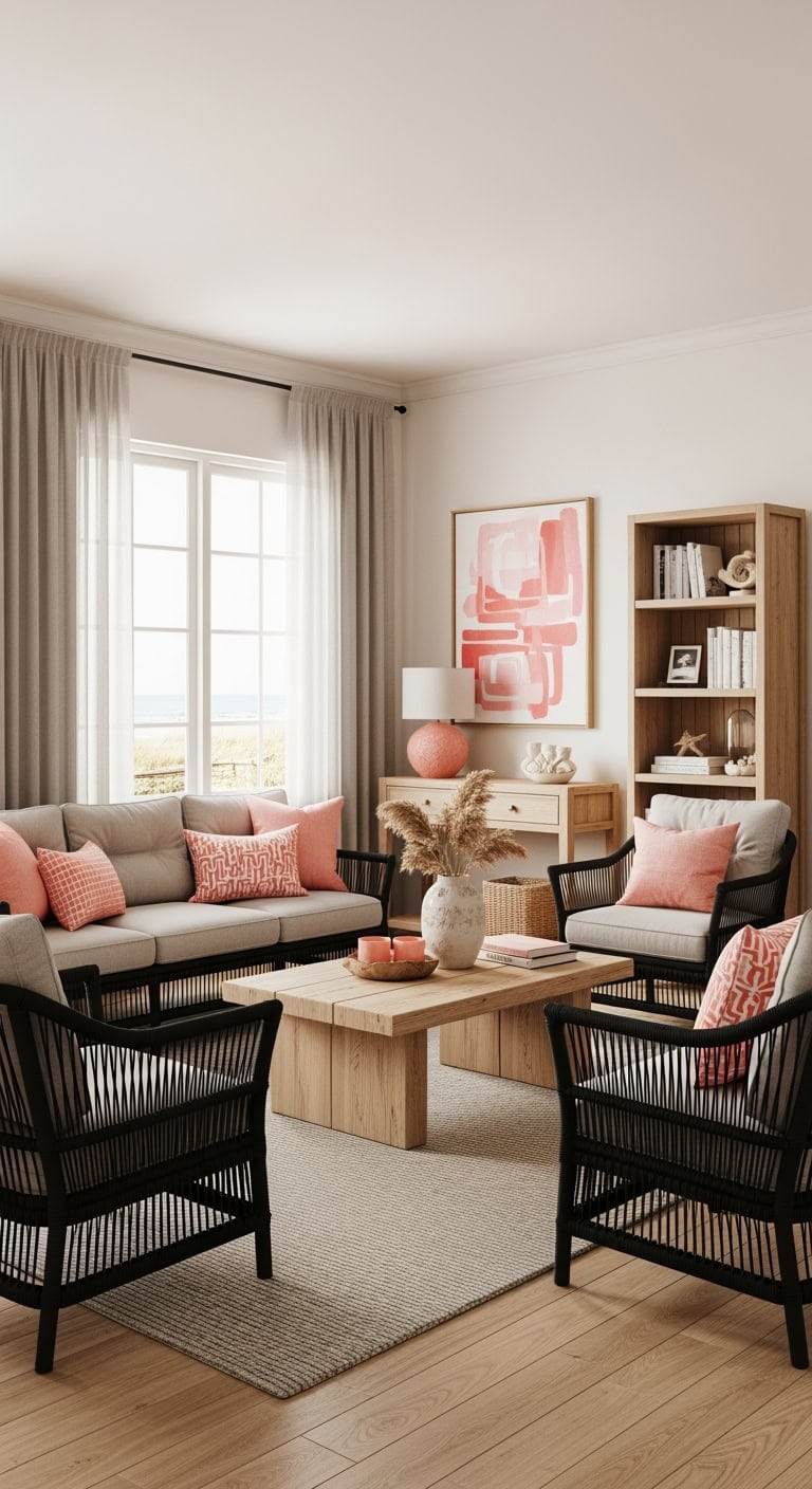 coral pink coastal wicker ensemble