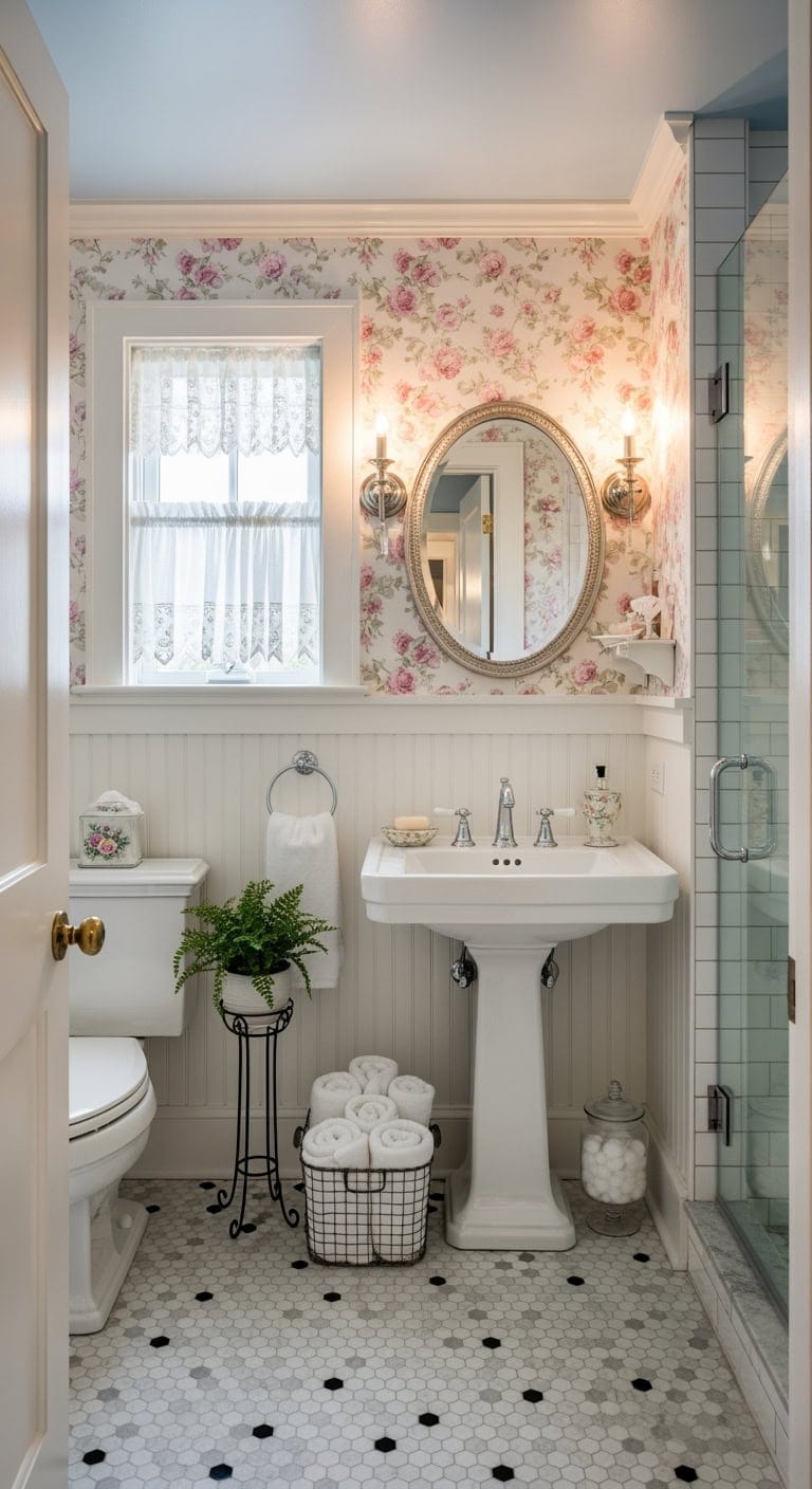 cottage floral petite powderroom
