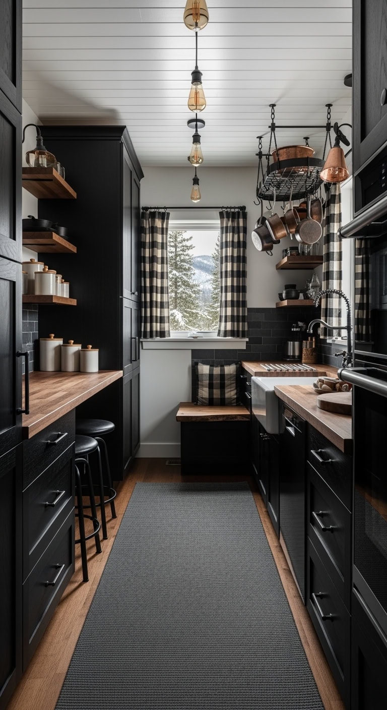 cozy blackened alpine kitchen