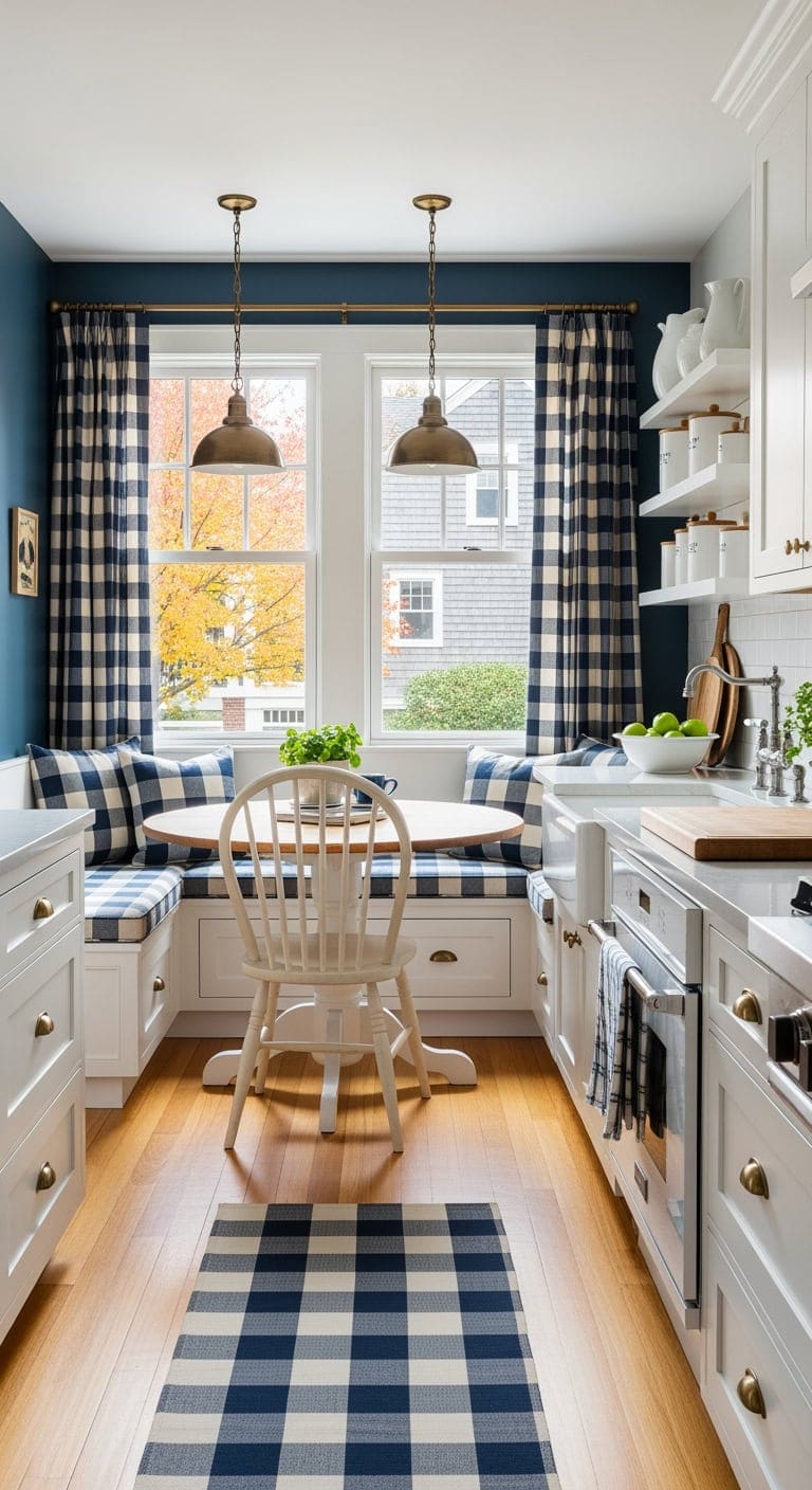 cozy colonial checked banquette