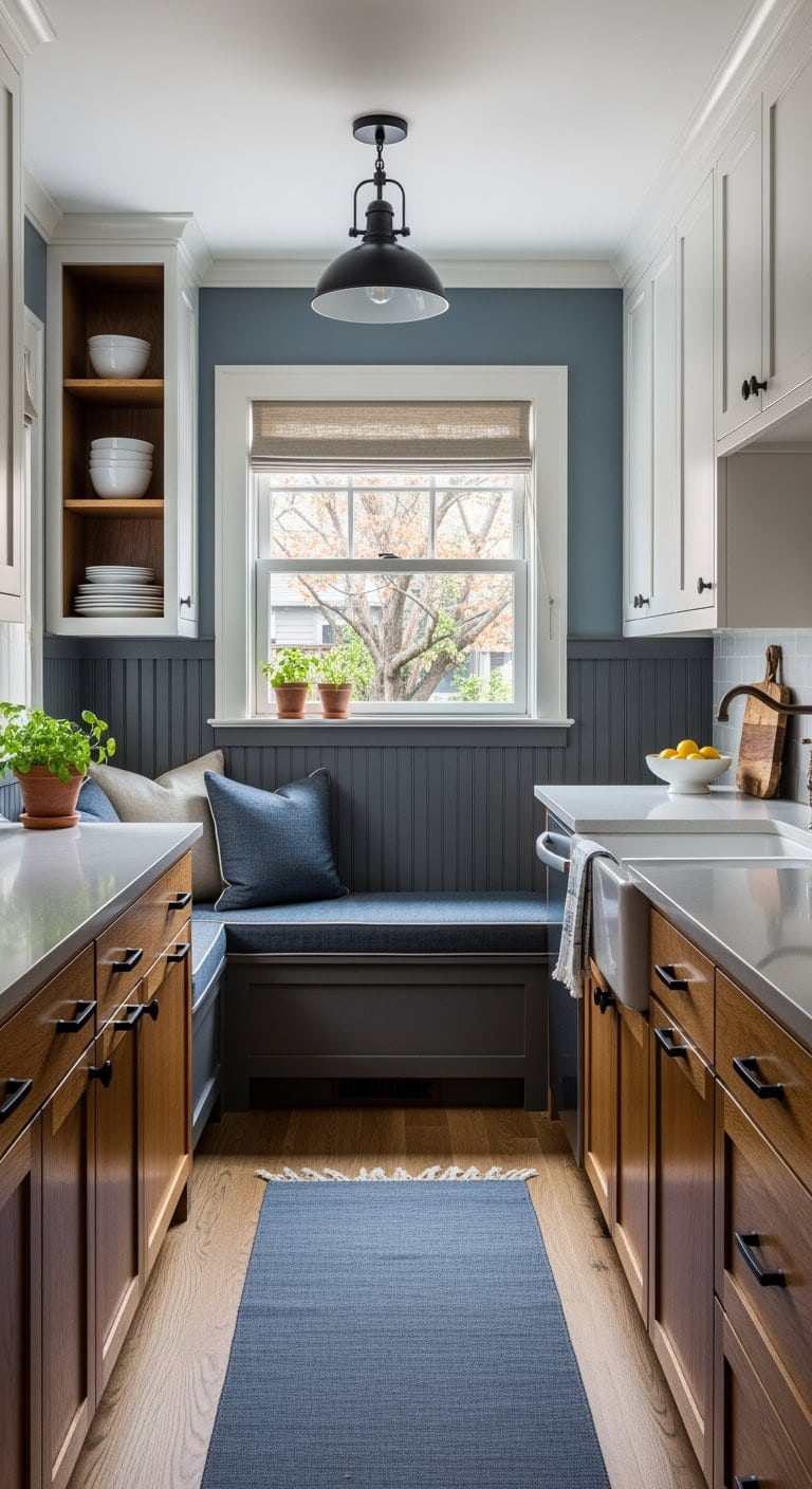 cozy craftsman mission banquette
