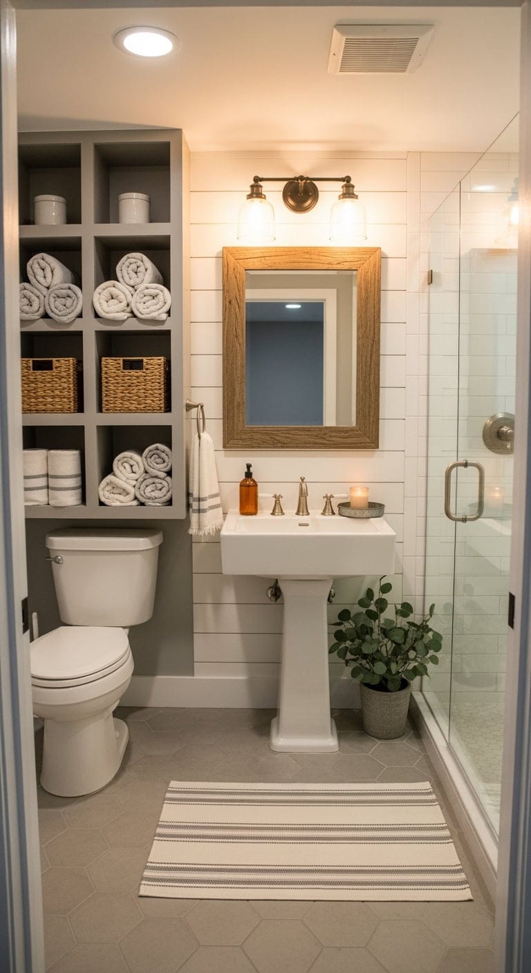 cozy farmhouse basement bathroom