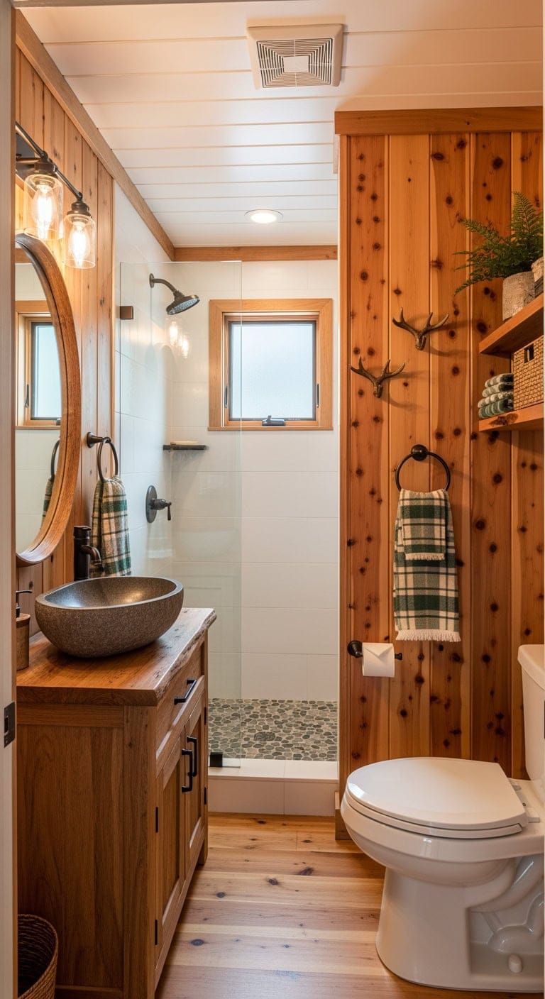 cozy knotty pine bathroom
