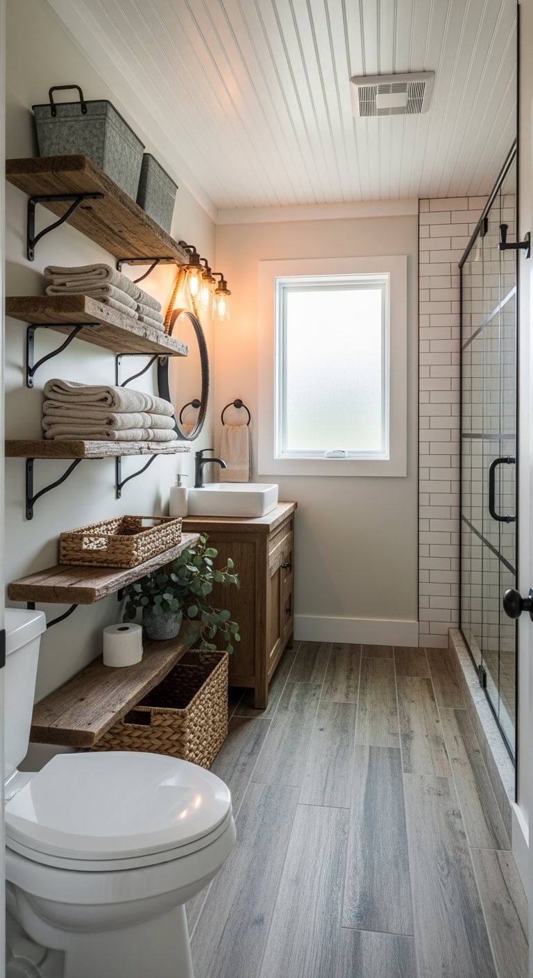 cozy reclaimed wood shelving