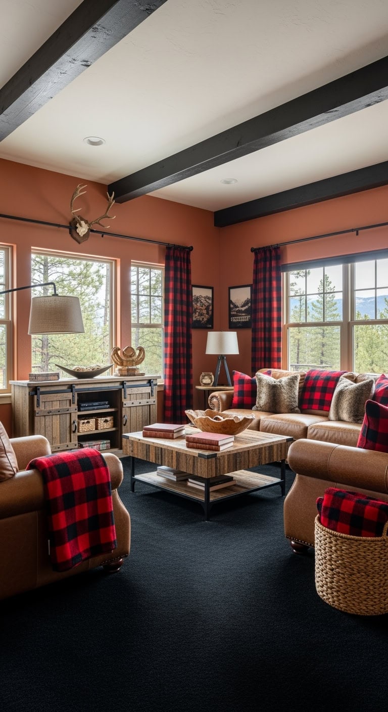 cozy rustic black plaid lodge