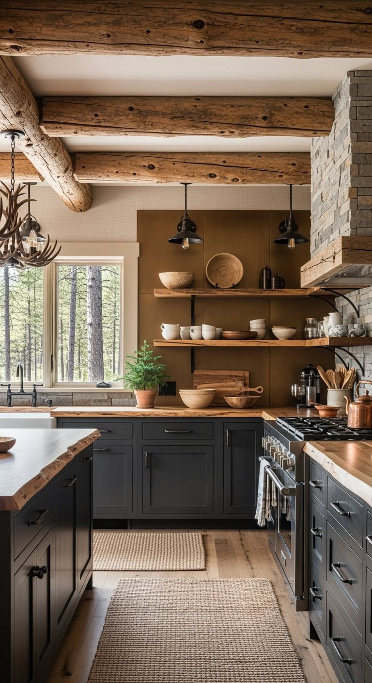 cozy rustic log beam framing