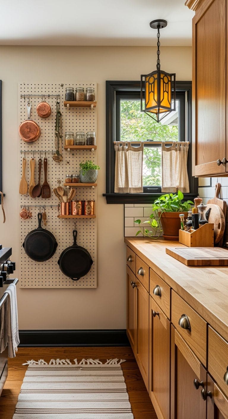 craftsman style pegboard kitchen organizer