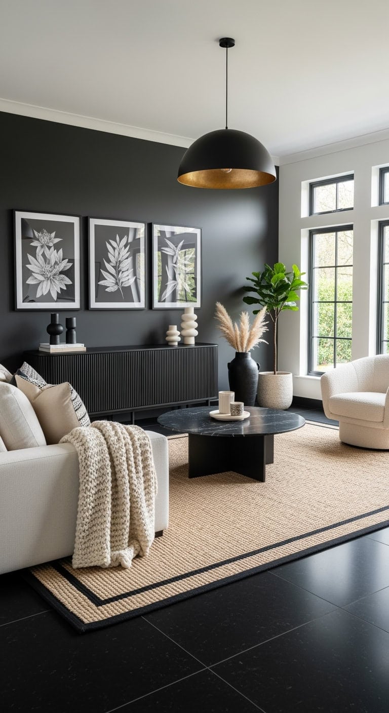 cream and black timeless living room