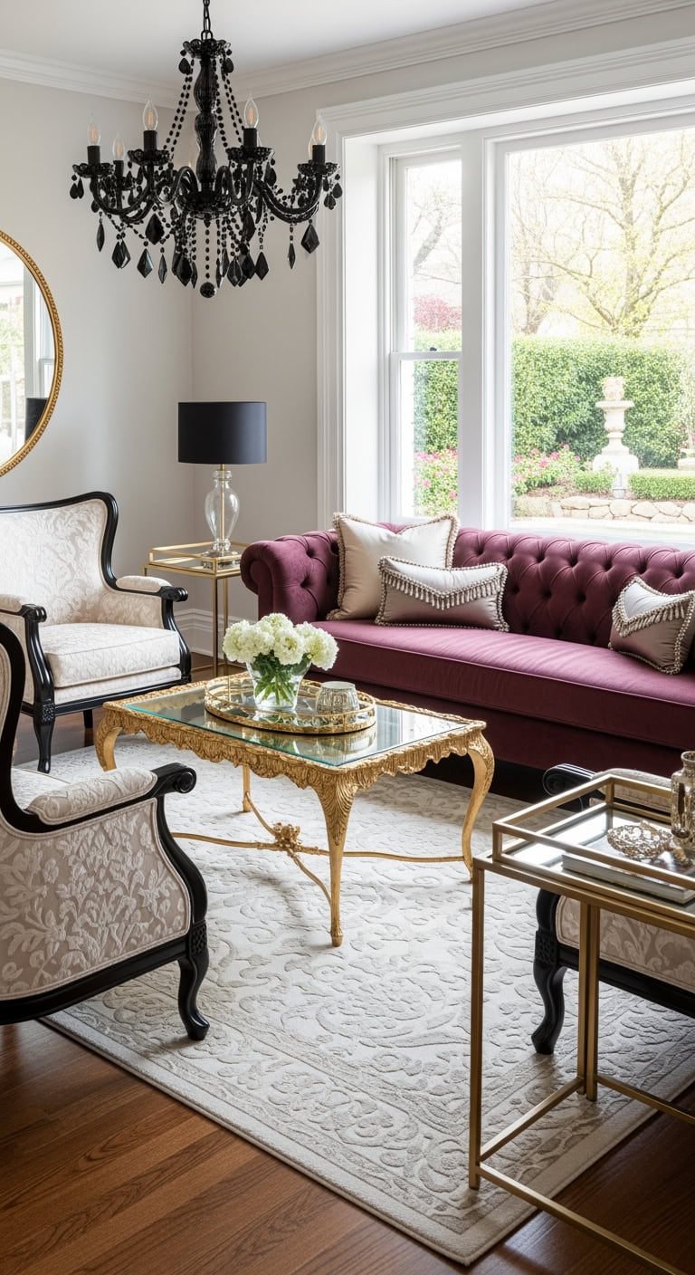 cream black gold living room