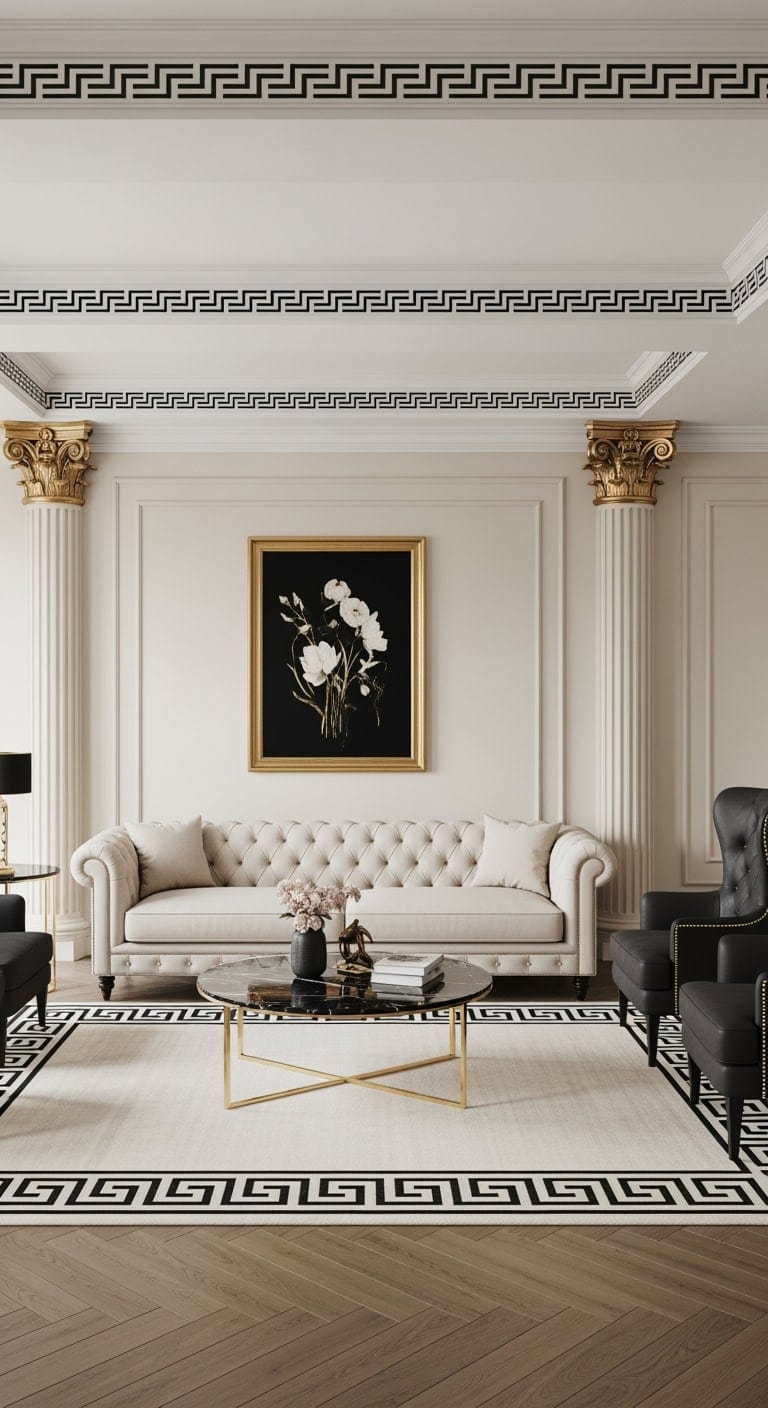 cream black gold neoclassical trim