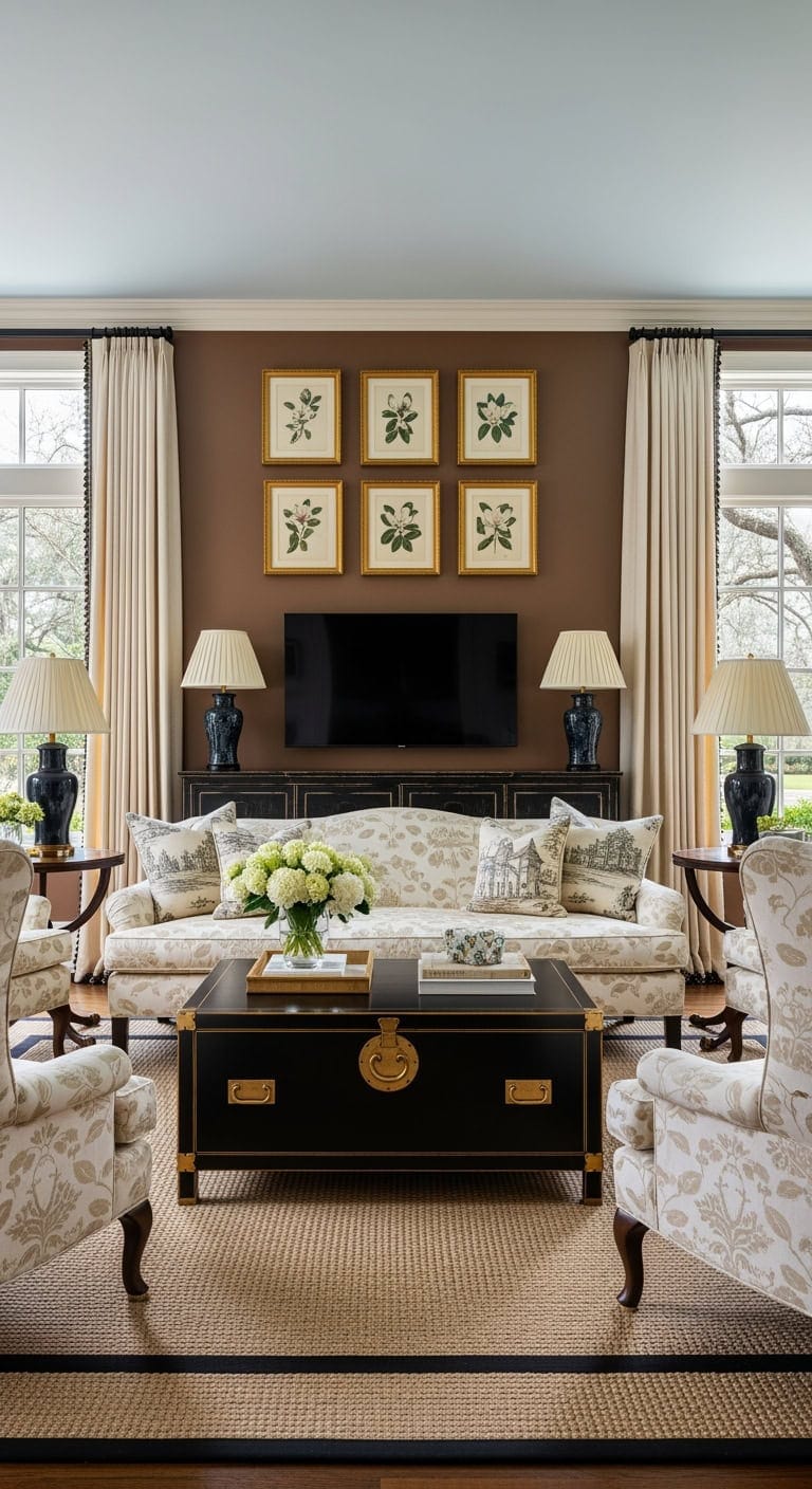 cream chintz black accents