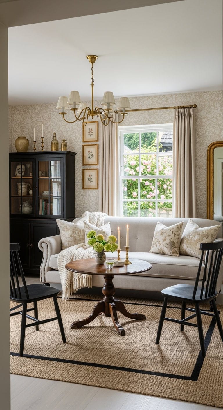 cream damask black accents