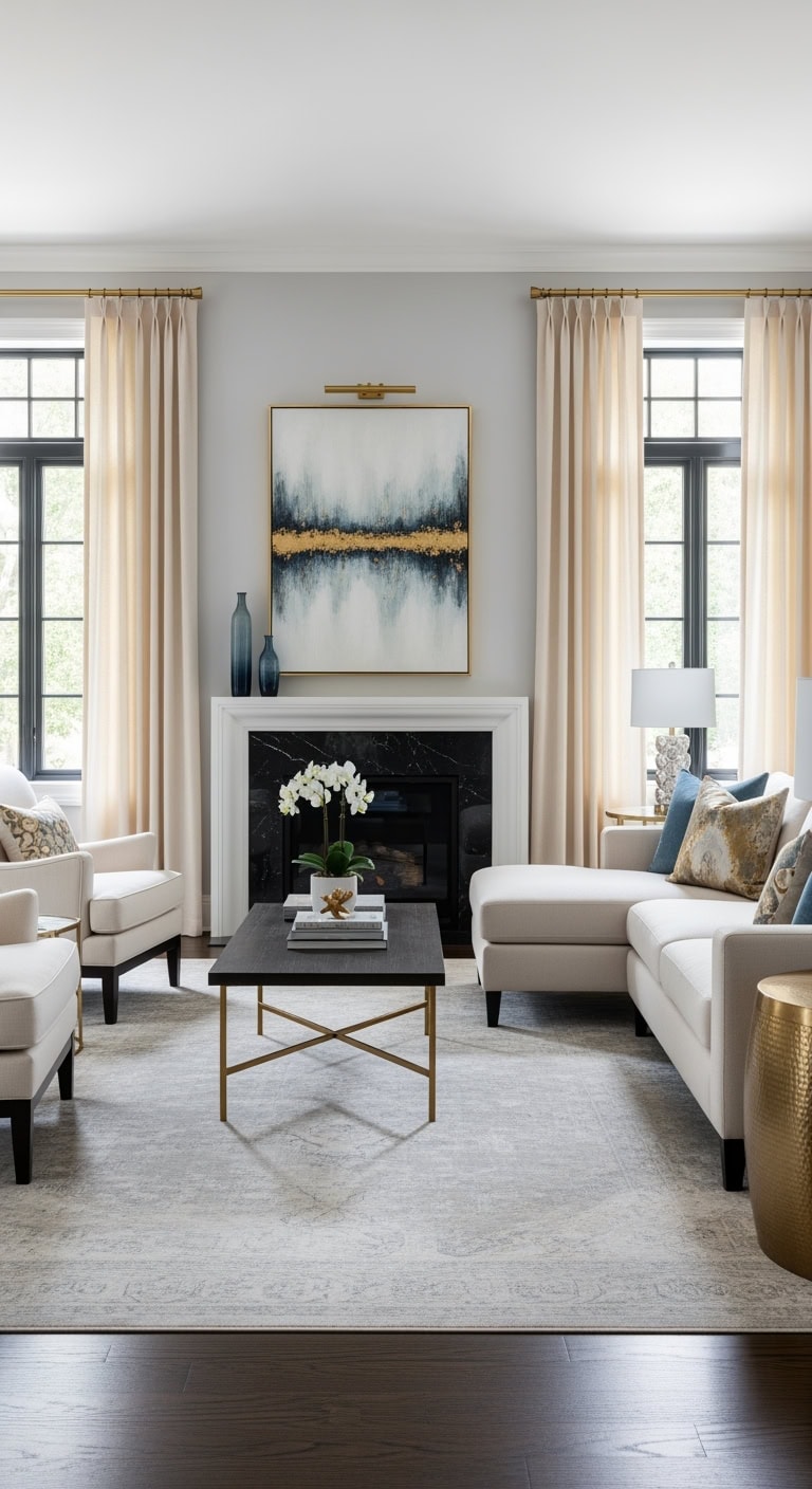 cream linen drapes blackframes