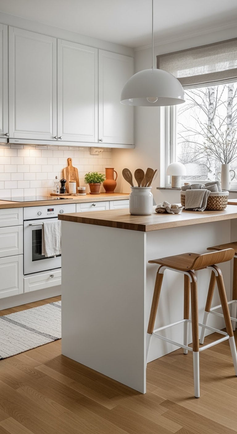 crisp minimalist white lacquer island