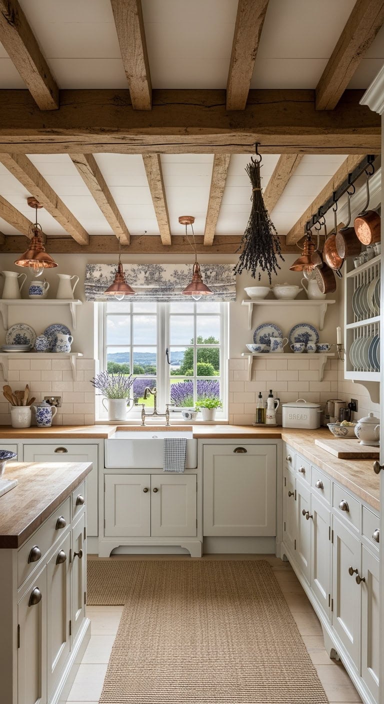 distressed beams french kitchen