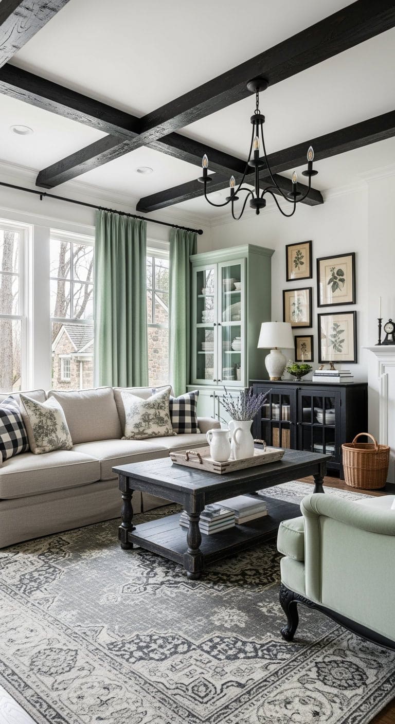 distressed black beams mint cabinetry