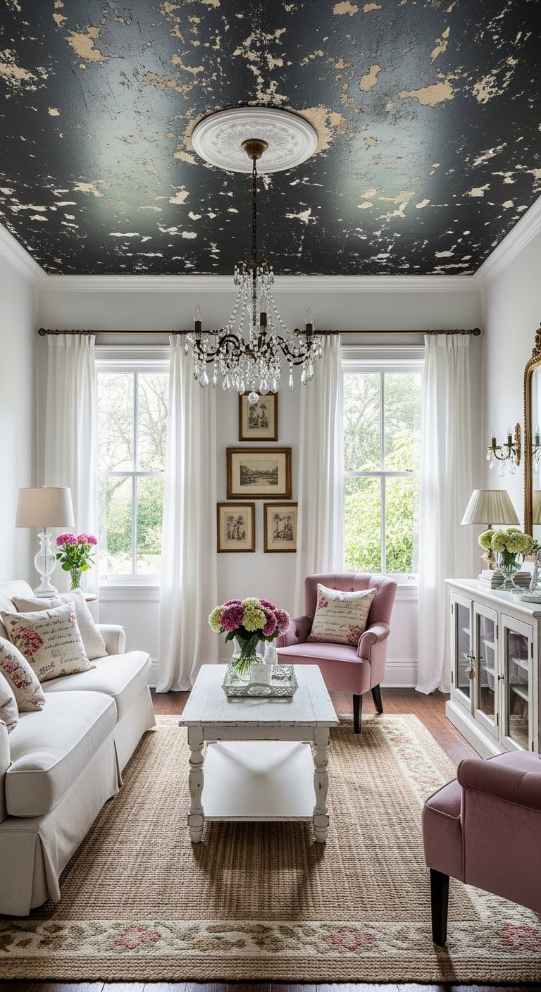 distressed black ceiling elegance