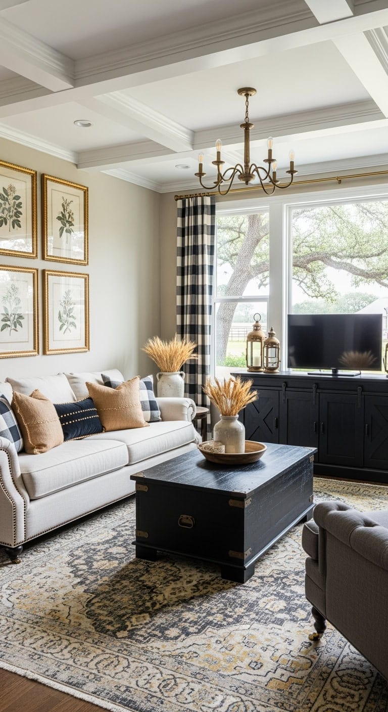 distressed black farmhouse with gold