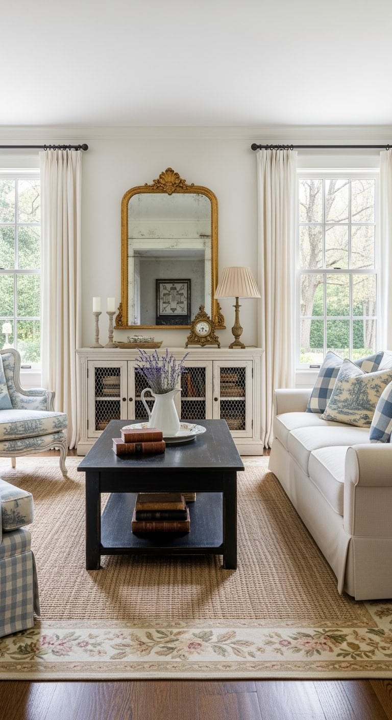 distressed black toile coffee table
